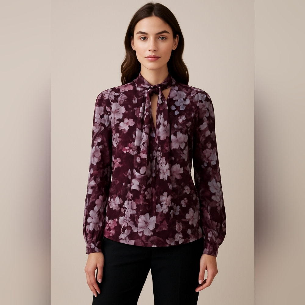 Ted Baker London Cyllie Elderflower Tie Neck Blouse - Oxblood - Size 5 (US 12)